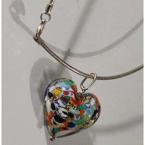 Dyadema Murano Venetian Colorful Glass Heart Pendant Necklace Omega Chain